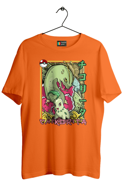 Men's t-shirt with prints Pokemon Chikorita. Anime, chikorita, games, nintendo, pokemon, pokemon go. 2070702