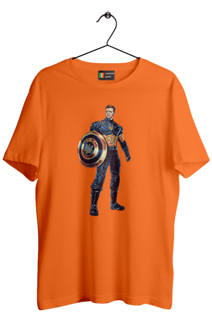 Футболка чоловіча з принтом "Капітан Україна Зеленський арт". Володимир зеленський, зеленський, капітан америка, капітан україна, україна. 2070702