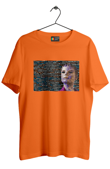 Футболка чоловіча з принтом "Штучний Розум". Айті, айтішник, гик, жінка, знання, інженер, інтелект, кібер, кібернетика, кіборг, код, комп, комп`ютерник, кристал, машинне навчання, мікросхема, мозок, портрет, програміст, професіонал, професія, розробник, розум, світиться, світло, хакер, чіп, штучний інтелект, штучний розум. 2070702