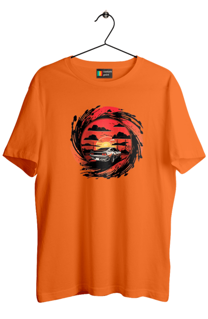 Футболка чоловіча з принтом "Феррарі на заході сонця". Авто, автомобіль, машини, феррарі. 2070702