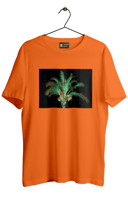 Футболка чоловіча з принтом "Фінікова Пальма Вночі". Берег, відпочинок, відпустка, зелений, море, ніч, оазис, океан, острів, пальма, південь, подорож, пригоди, тропіки, фінікова, чорне. 2070702