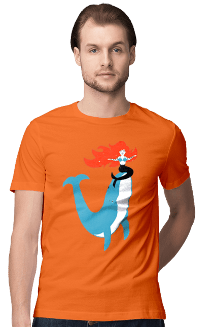 Футболка чоловіча з принтом "Русалка І Кит". Кит, море, русалка. 2070702