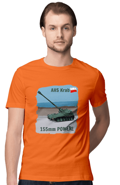 Футболка чоловіча з принтом "155mm Power! САУ Krab оливковий". Ahs krab, артилерія, гаубиця, краб, польща, сау. 2070702