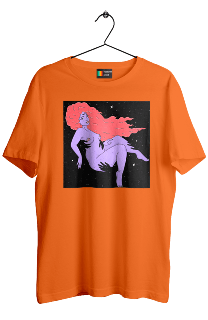 Футболка чоловіча з принтом "Фіолетова Дівчина В Чорній Дирі". Дівчина, лапають. 2070702