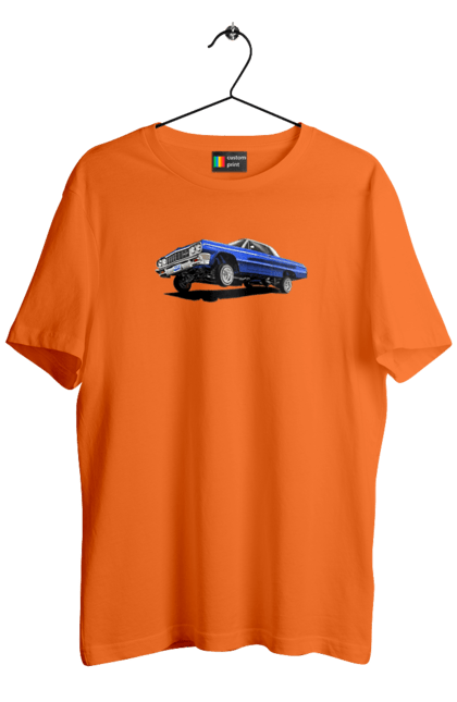 Men`s t-shirt with prints Car. Blue, car, chevrolet, classic, impala, lowrider. 2070702