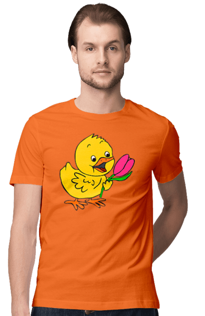 Футболка чоловіча з принтом "Курча З Тюльпаном". Курча, тюльпан. 2070702