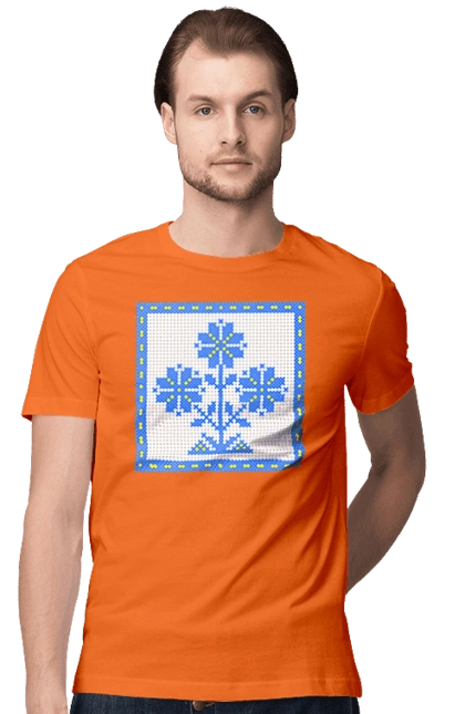 Жовто блакитна вишивка квіти