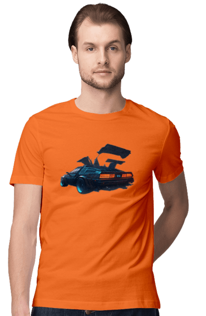 Футболка чоловіча з принтом "DeLorean назад у майбутнє". Автомобіль, делореан, з фільму. 2070702