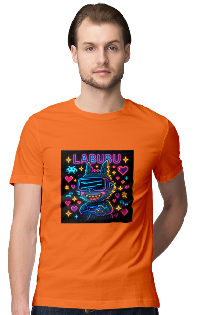 Футболка чоловіча з принтом "Лабубу". Vrочки, геймеркультура, геймпад, іконкиаркади, кіберарт, лабубу, неонгеймінг, піксельарт, ретроаркада, світиться. 2070702