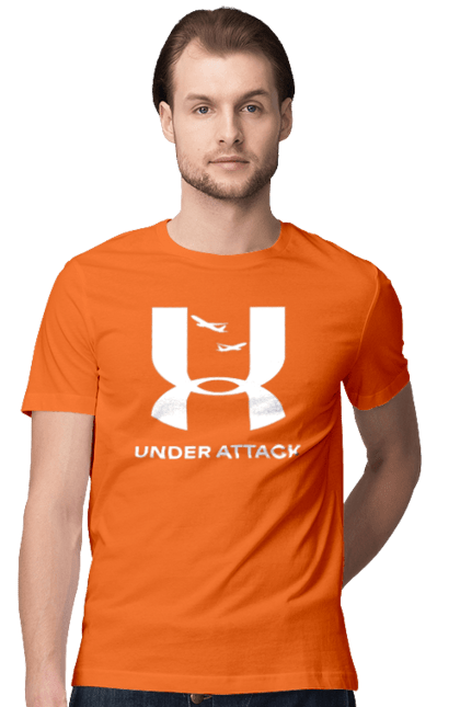 Футболка чоловіча з принтом "Under Attack white". Андер армор, бренди, гумор, приколи, прикольні, ундер армор. 2070702