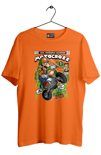 Футболка чоловіча з принтом "Luigi Motocross". Nintendo, playstaion, автомобіль, гра, зелений маріо, луїджі, маріо. Funkotee