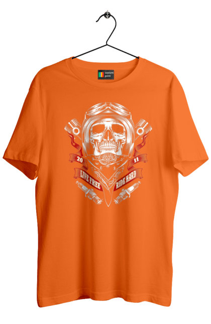 Футболка чоловіча з принтом "череп гонщик". Байкер, гонки, мотоцикл, череп. 2070702