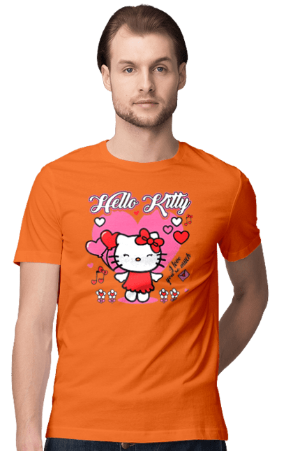 Футболка мужская с принтом Хелло Китти. Hello kitty, бренд, кот, котенок, персонаж, хелло китти. 2070702