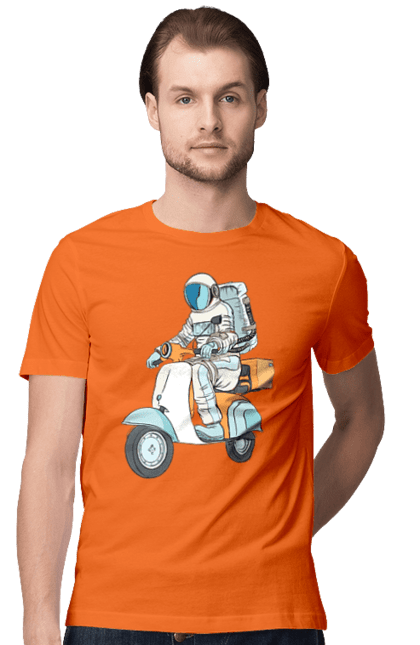 Men`s t-shirt with prints Astronaut on a motorcycle. Cosmonaut, motorcycle, space. 2070702