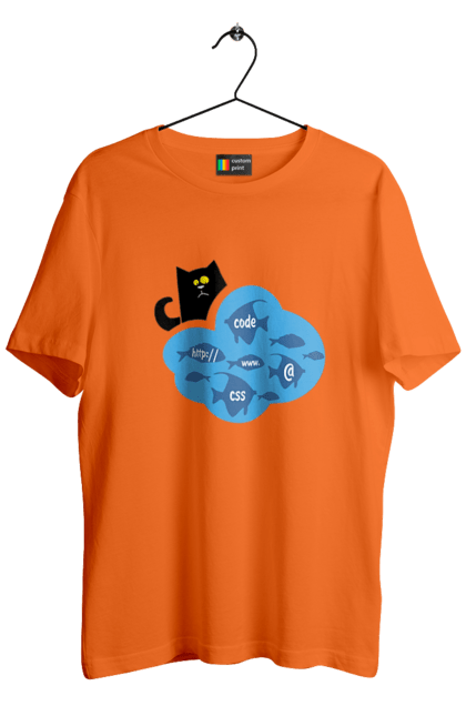 Футболка чоловіча з принтом "Кіт програміст". Angular, c, css, html, it, javascript, jquery, php, python, react, svelt, vue, айтишник, айті, гумор, код, кодувати, прогер, програміст, програмісти, ти ж, ти ж програміст, тиж програміст. 2070702