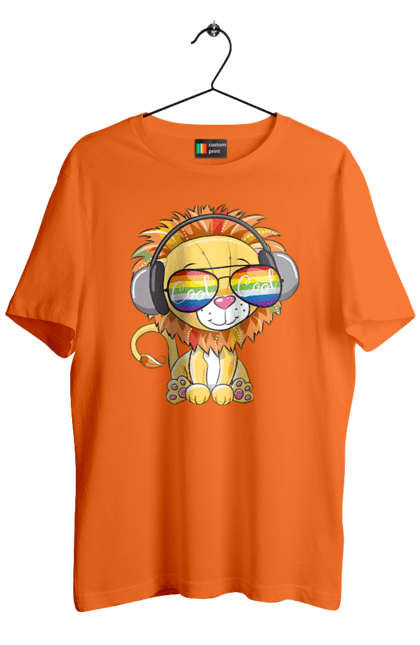 Футболка чоловіча з принтом "Левеня В Окулярах І Навушниках". Лев, левеня, навушники, окуляри. 2070702