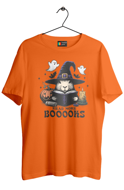 Men's t-shirt with prints Capybara Halloween. Animal, capybara, ghost, halloween, holiday, moon, pumpkin, rodent, witch. 2070702