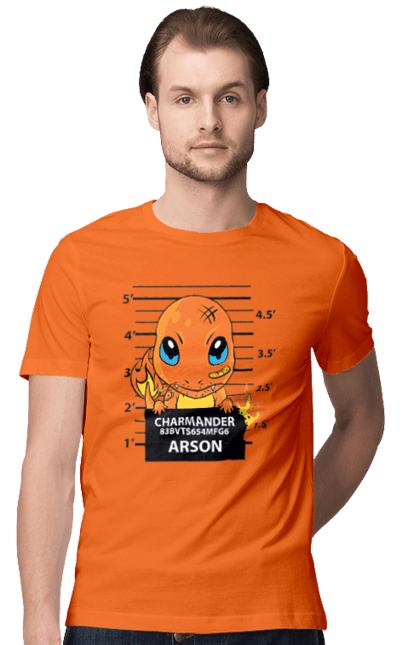 Men's t-shirt with prints Pokemon Charmander. Anime, charmander, games, nintendo, pokemon, pokemon go. 2070702