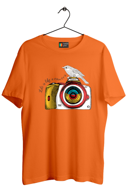 Футболка чоловіча з принтом "Фотоапарат І Пташка". Камера, пташка, фотоапарат, фотограф. 2070702