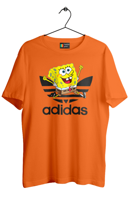 Футболка мужская с принтом Adidas Губка Боб. Adidas, spongebob, адидас, баскетбол, губка боб, мультик, мультсериал, мяч, спанч боб, спорт. 2070702