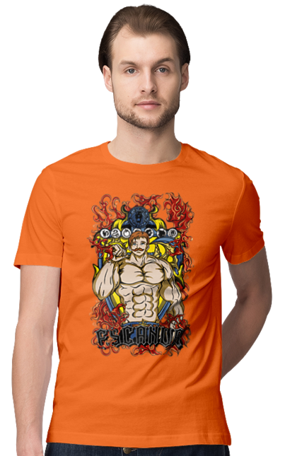 Men's t-shirt with prints Seven Deadly Sins Escanor. Adventures, anime, comedy, escanor, fantasy, manga, seven deadly sins. 2070702