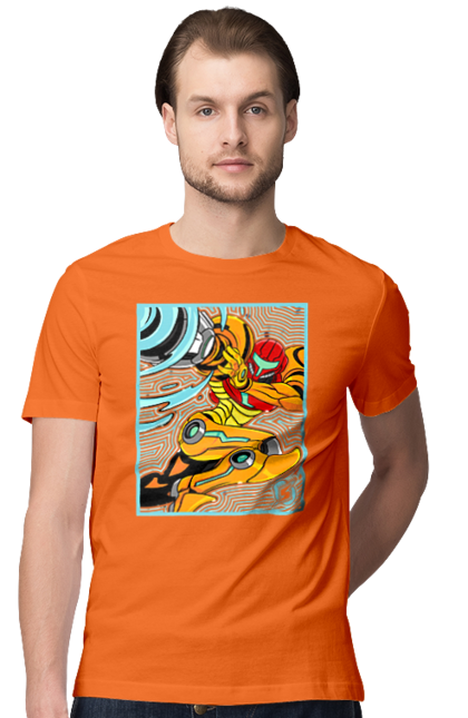 Men's t-shirt with prints Metroid Samus Aran. Game, head hunter, heroine, metroid, power suit, samus aran, video game. 2070702