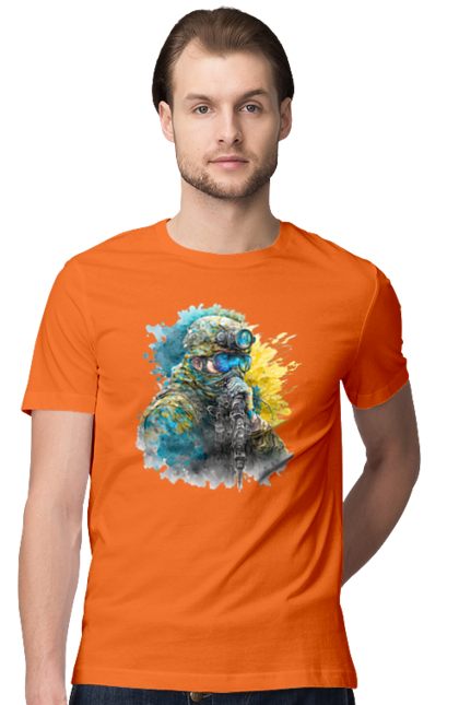 Футболка чоловіча з принтом "Снайпер ЗСУ". Армія, зсу, прапор україни, символи україни, снайпер, солдат, україна. 2070702