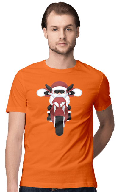 Футболка чоловіча з принтом "Санта на мотоциклі". Мотоцикл, новий рік, різдво, санта. 2070702