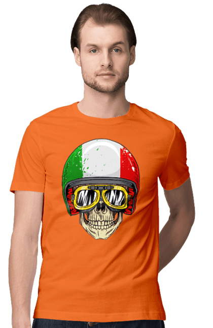 Футболка чоловіча з принтом "Череп в мотошоломі". Мото, окуляри, череп, шолом. 2070702