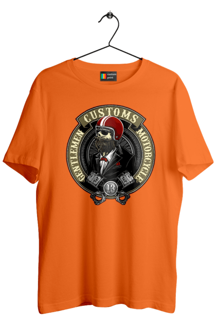 Men`s t-shirt with prints Gentlemen motorcycle. Gentleman, helmet, motorcycle, skull. 2070702