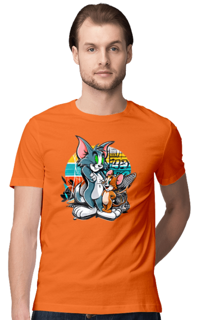 Men's t-shirt with prints Tom and Jerry. Animated series, cat, jerry, little mouse, tom and jerry. 2070702