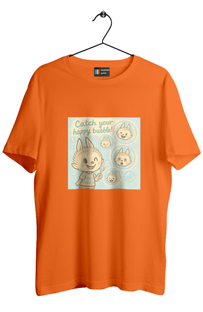 Футболка чоловіча з принтом "Лабубу". Бульбашки, грайливо, каваї, казково, лабубу, милаілюстрація, ніжнікольори, пастельнамистецтво, щасливі бульбашки. 2070702