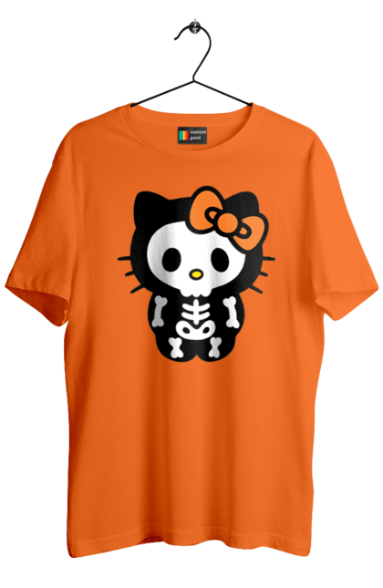 Футболка мужская с принтом Хелло Китти Хэллоуин. Halloween, hello kitty, zombie, бренд, зомби, котенок, персонаж, скелет, хелло китти, хэллоуин. 2070702