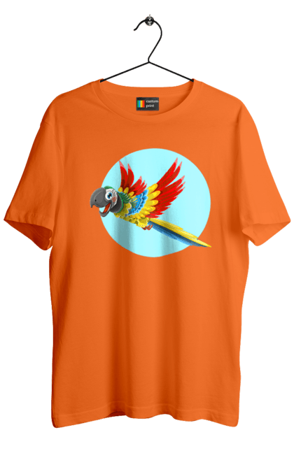 Футболка чоловіча з принтом "Папуга". Барвистий папуга, какаду, кольоровий папуга, папуга, що летить. 2070702