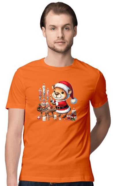 Men's t-shirt with prints Capybara and Christmas Dinner. Animal, capybara, christmas, christmas capybara, christmas dinner, gift, holiday, new year, new year`s gift, santa. 2070702