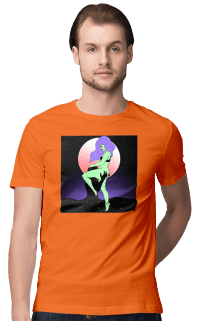 Футболка чоловіча з принтом "Зелена Дівчина І Місяць". Інопланетянка, місяць. 2070702