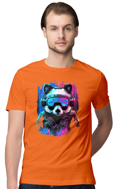 Футболка чоловіча з принтом "Панда в VR шолом". Віртуальна реальність, гік, панда, персонаж, шолом. 2070702