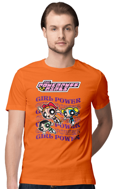 Men's t-shirt with prints Powerpuff Girls. Animated series, blossom, bubbles, buttercup, cartoon network, cool girls, heart, powerpuff girls. 2070702