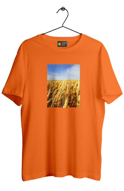 Men`s t-shirt with prints Ukraine. Beauty, blue, field, nature, sky, wheat. 2070702