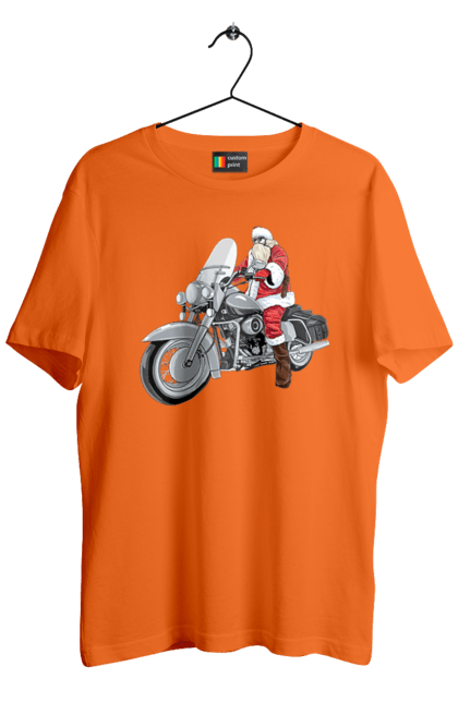 Футболка чоловіча з принтом "Санта На Мотоциклі". Мотоцикл, новий рік, санта, свято. 2070702