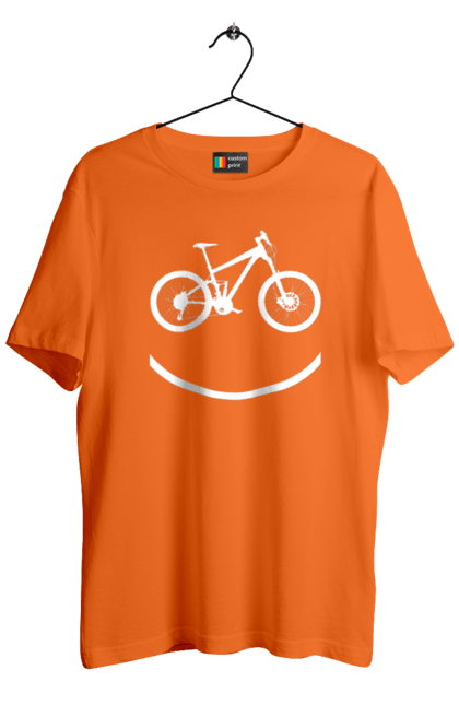 Футболка чоловіча з принтом "Велосмайл". Велосипед, велоспорт, колесо, крос, любителям велосипеда, педалі, смайл, смайлик, траса. 2070702