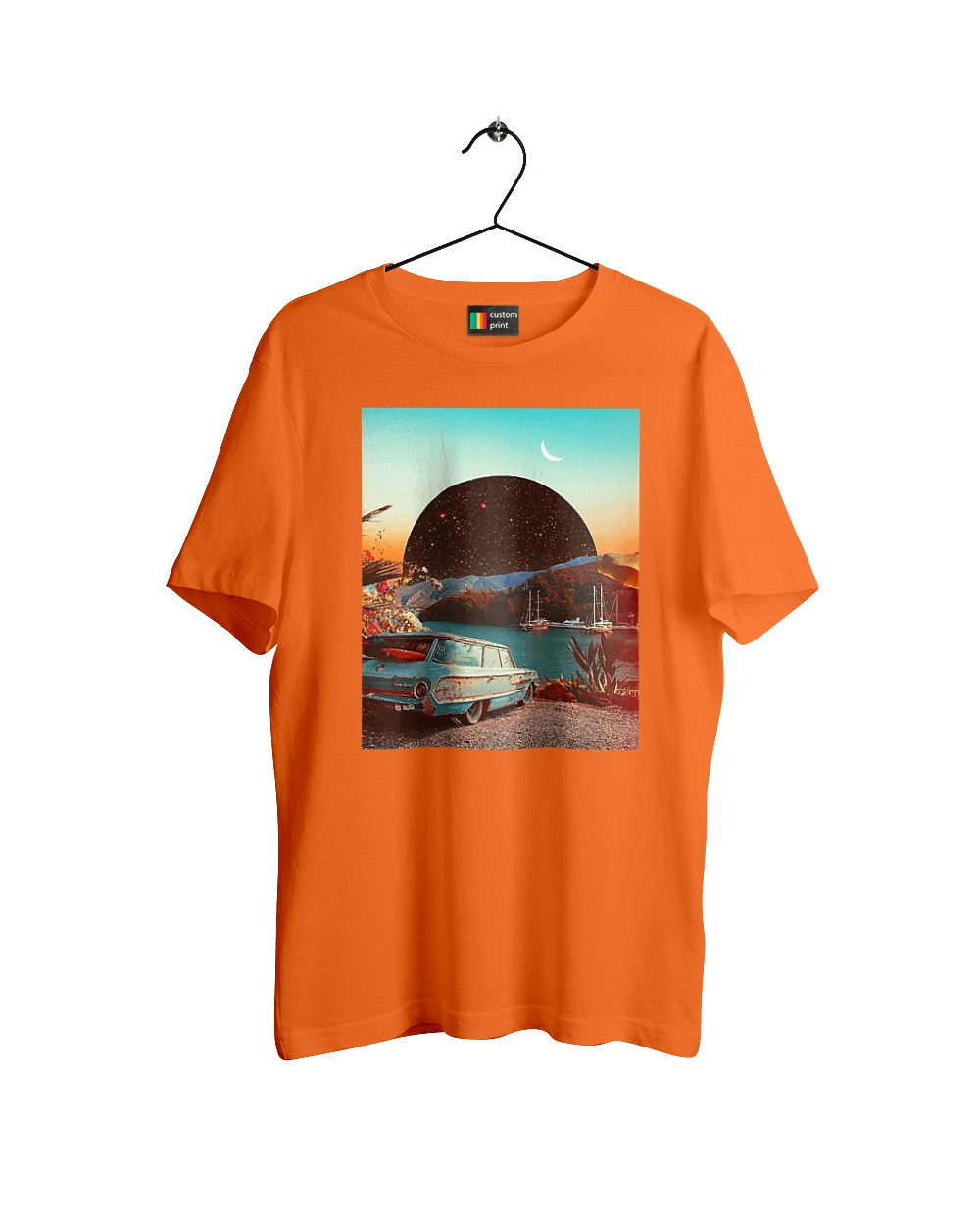 Painting, car by the river