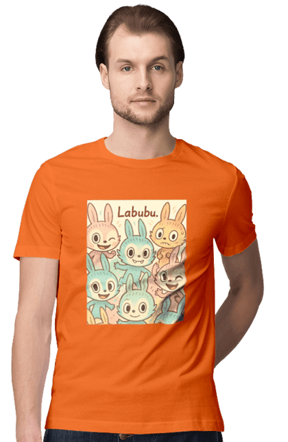 Футболка чоловіча з принтом "Лабубу". Безтурботно, грайливо, дизайнперсонажу, каваї, лабубу, милі мистецтво, ніжні відтінки, пастельніквіти, стиль мультфільму, чарівно. 2070702