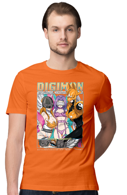 Men's t-shirt with prints Digimon. Bandai, digimon, digital monsters, media franchise, virtual pets. 2070702