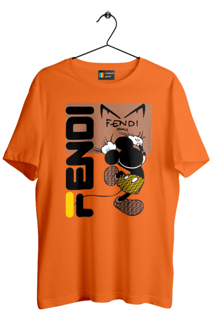 Футболка мужская с принтом Fendi Микки Маус. Fendi, mickey mouse, бренд, дом моды, италия, люкс, микки маус, мода, сумка, фенди. 2070702