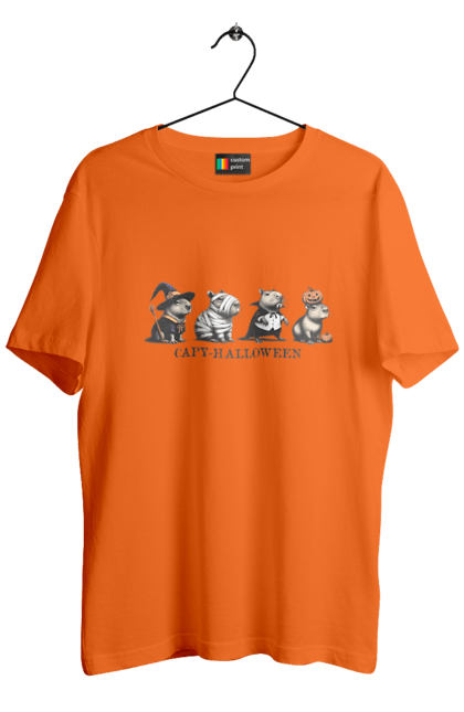 Men's t-shirt with prints Capybara Halloween. Animal, capybara, halloween, holiday, pumpkin, rodent. 2070702