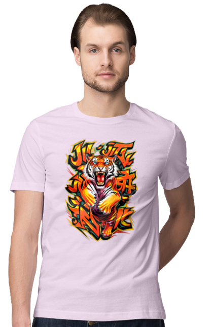 Men's t-shirt with prints Jujutsu. Animal, japan, jiu jitsu, jujutsu, martial arts, ninja, samurai, sport, tiger. 2070702