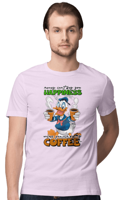 Men's t-shirt with prints Donald Duck Coffee. Animated series, cartoon, coffee, cup, disney, donald duck. 2070702