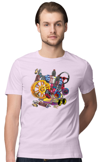 Men`s t-shirt with prints Carparts. Auto parts, car, carparts, drive, drug, machine, race. 2070702