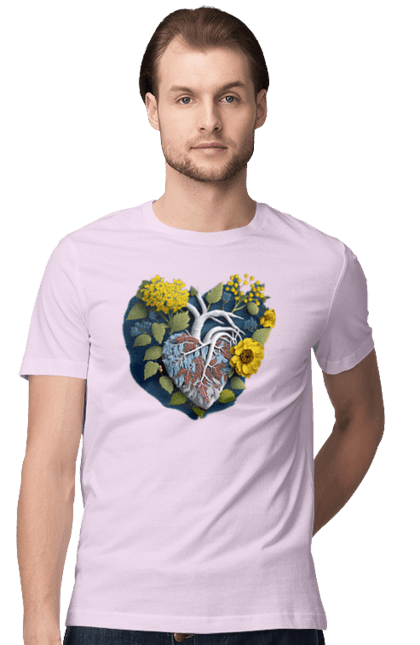 Футболка чоловіча з принтом "Серце квіти". Люблю україну, перемога україни, серце, символи україни, соняшник, традиції україни, україна. 2070702